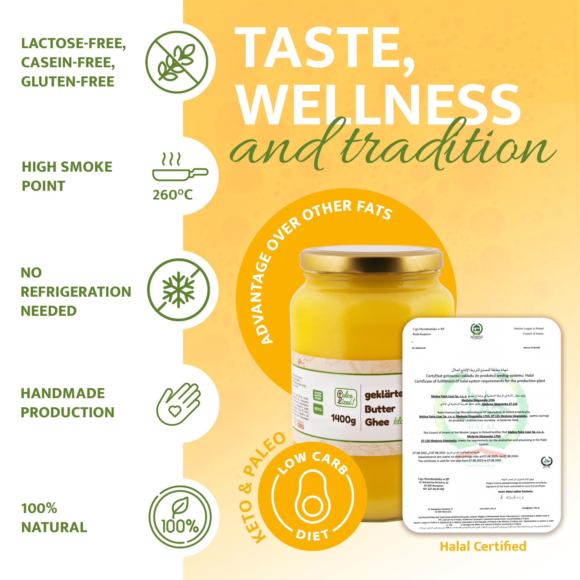 Ghee 1400 g - Mantequilla clarificada, cocción hasta 260 °C