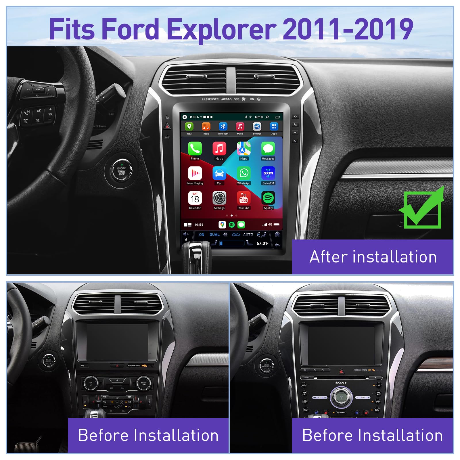 for Ford Explorer 2011-2019 Radio Upgrade, Android 13 Stereo Head Unit, 12.1inch IPS Touch Screen Navigation, Support Wireless Carplay and Android Auto