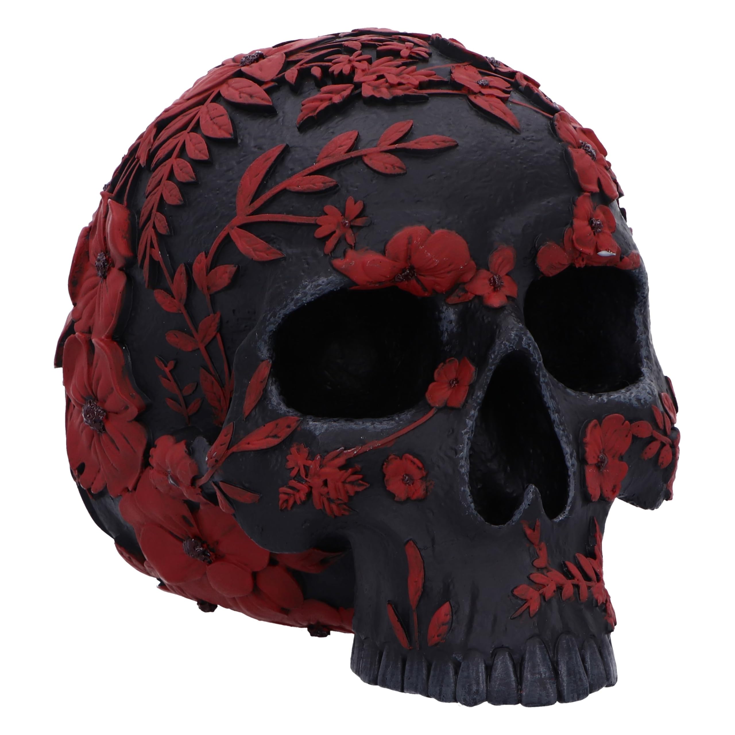 Nemesis Now Poppy Skull Ornament, Resin, Black, 14cm