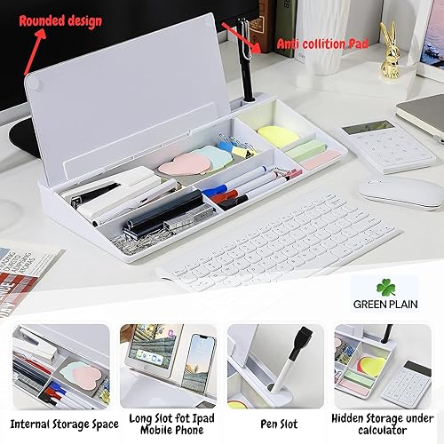 Miniatura 4 de Green Plain. Pizarra blanca de vidrio de escritorio. Tablero de escritorio perfecto para el hogar, la oficina y la escuela. Organizador de