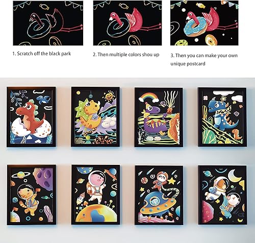 Miniatura 4 de NAIHEY Scratch Art Rainbow Painting Scratch Off Doodle Paper - Juego de manualidades para mujer, regalos creativos para niñas, niños, estudiantes,