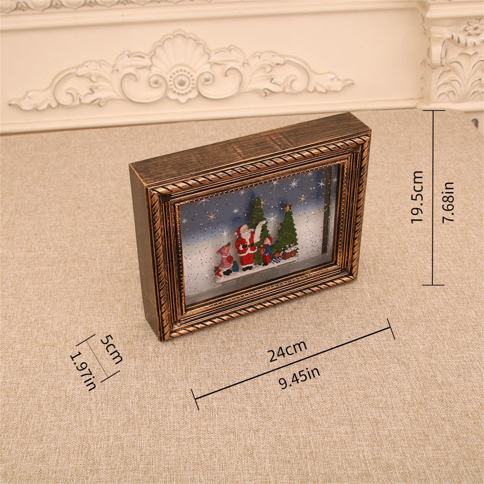 Caja giratoria iluminada para adornos navideños con visualización de imágenes personalizable y marco de fotos musical de Navidad con efecto suave de nevadas
