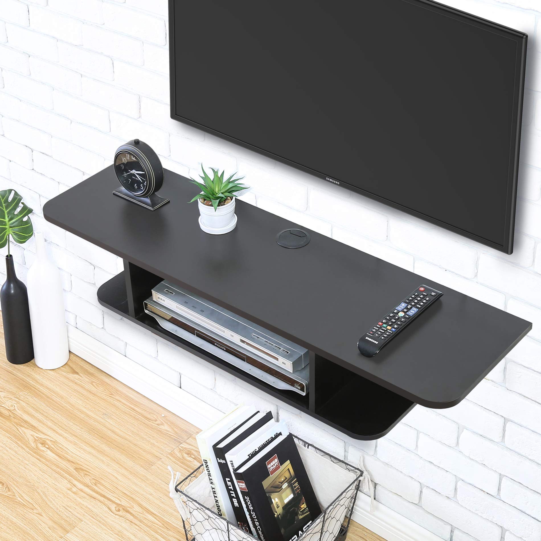 FITUEYES Black Floating TV Stand Media Console Table Under TV