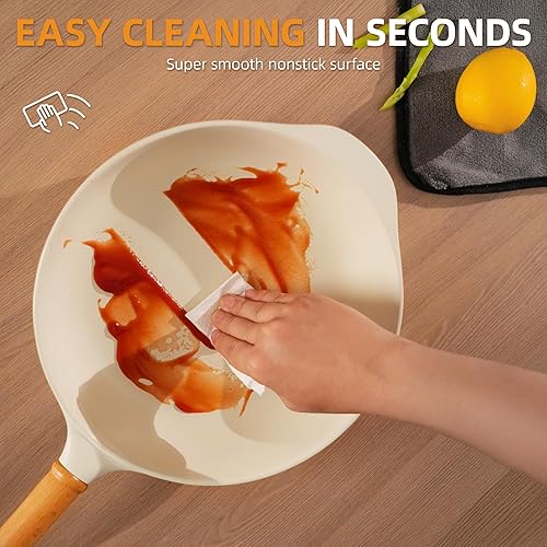 Miniatura 9 de Sartén antiadherente con tapa, sartén de 10 pulgadas de profundidad, utensilios de cocina de cerámica sin toxinas, sartén de cocina saludable no