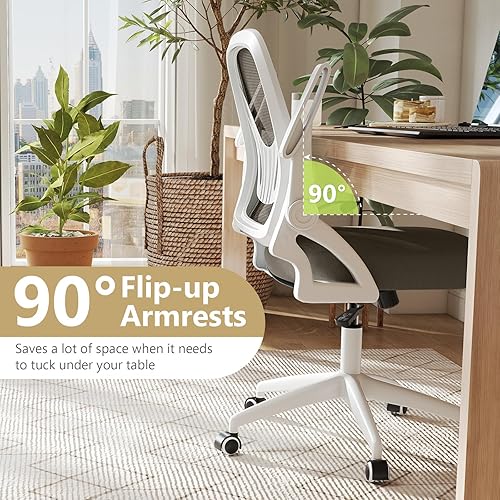 Miniatura 6 de Giantex Silla de oficina de malla, silla de escritorio ergonómica con brazos abatibles y soporte lumbar, escritorio giratorio de altura ajustable