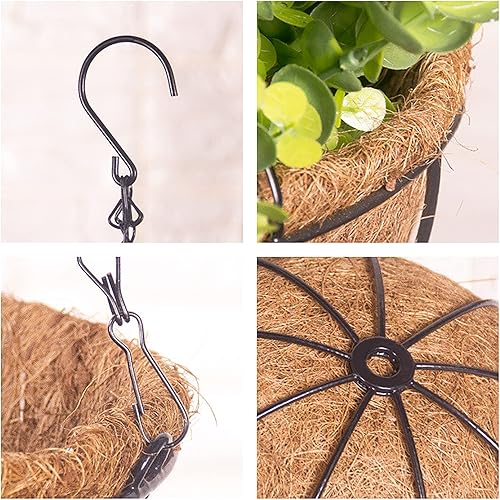 Miniatura 5 de Paquete de 4 macetas colgantes para exteriores, macetas colgantes grandes para interiores de 12 pulgadas con forro de fibra de coco redonda de