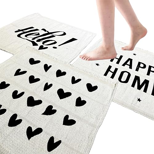 Amazon.com: Bathroom rug set 3 pieces black and white, 100% cotton bath ...