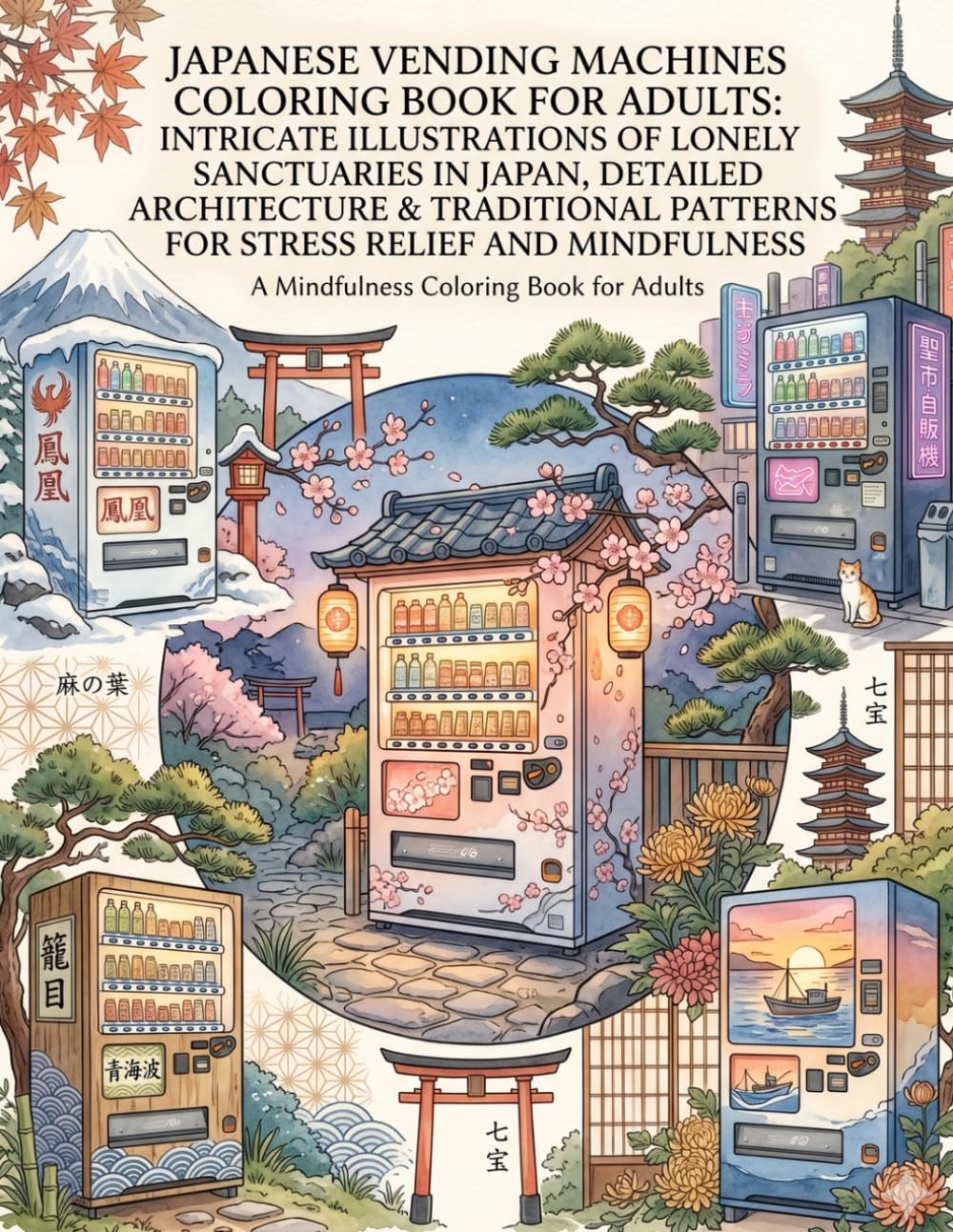 Japanese Vending Machines Coloring Book for Adults: Intricate Illustrations of Lonely Sanctuaries in Japan, Detailed Architecture & Traditional Patterns for Stress Relief and Mindfulness