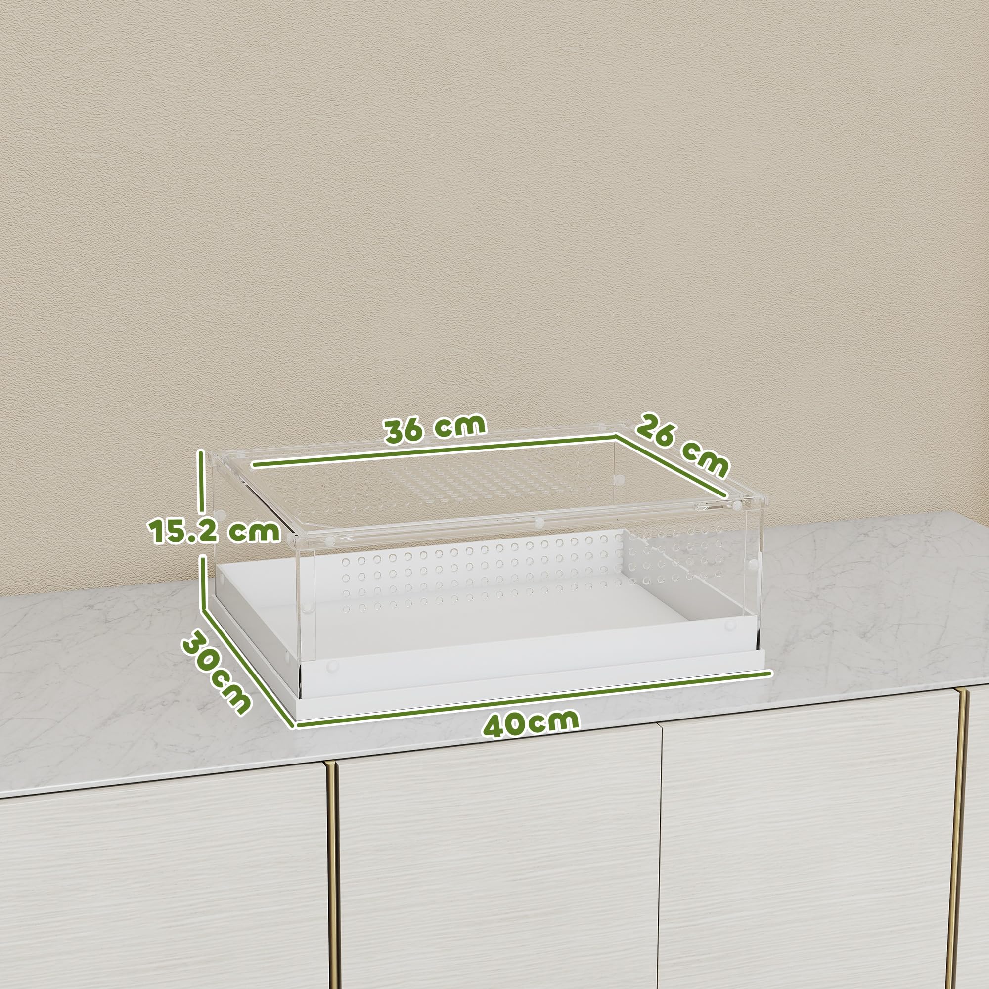 PawHut Terrario para reptiles, 40 x 30 x 15 cm, vivero con puerta corrediza superior, caja de cría de tanque de reptiles acrílico de 360° con rejillas de ventilación, para serpiente, rana, araña, geco