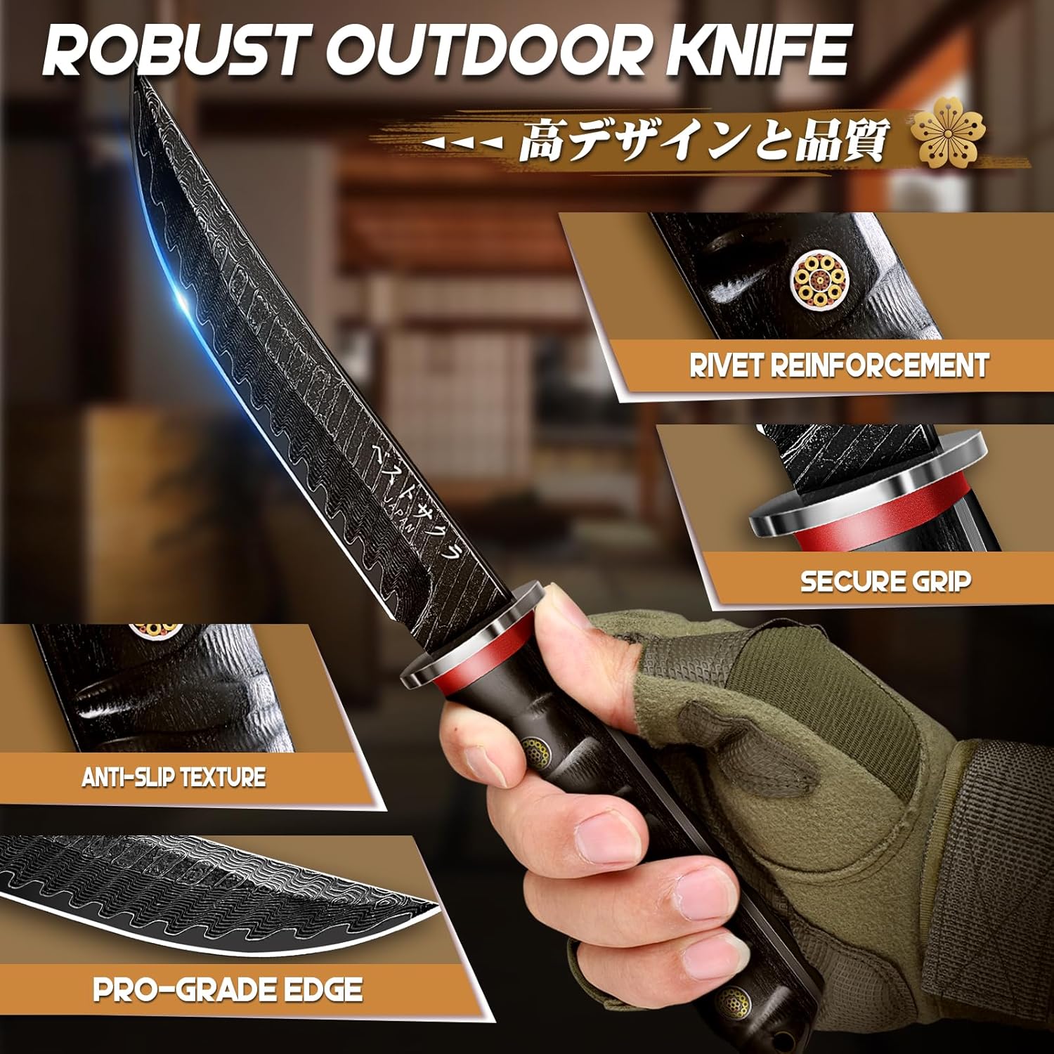 PURPLEBIRD Japanese Fixed Blade Knife - Sharp Samurai Tanto Knife with Wooden Sheath & Handle, Small Hunting Knives for Outdoor Survival, Bushcraft, Hiking and Camping, Christmas Gifts for Men