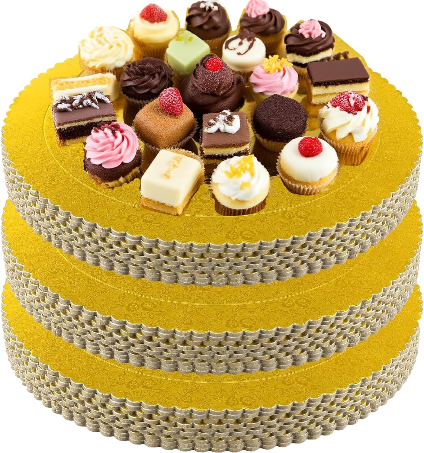 KEILEOHO 30 PCS 12 Inch Gold Cake Boards, Cake Cardboard Rounds, Grease Proof Cake Base for Birthday Wedding Party Decorating