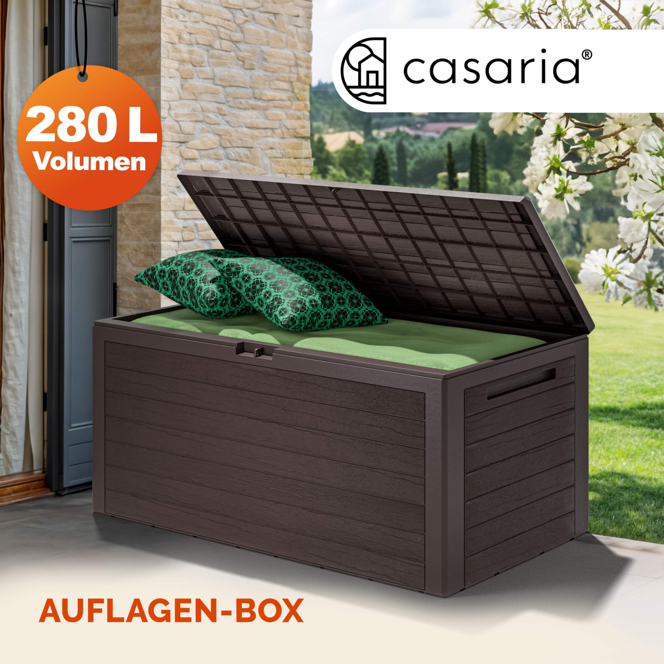 Casaria® Baule da Giardino XXL 280L Effetto Legno Cassapanca Richiudibile 116x43x55cm Box Multibox Contenitore Cuscini