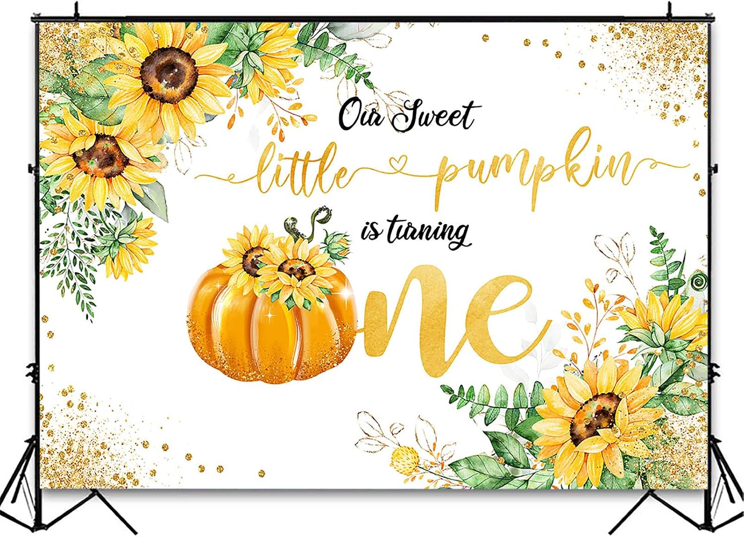 Avezano Pumpkin 1st Birthday Backdrop Sunflower Little Pumpkin First Birthday Party Decorations Photoshoot Autumn Sunflower Fall Birthday Party Photography Background (7x5ft)