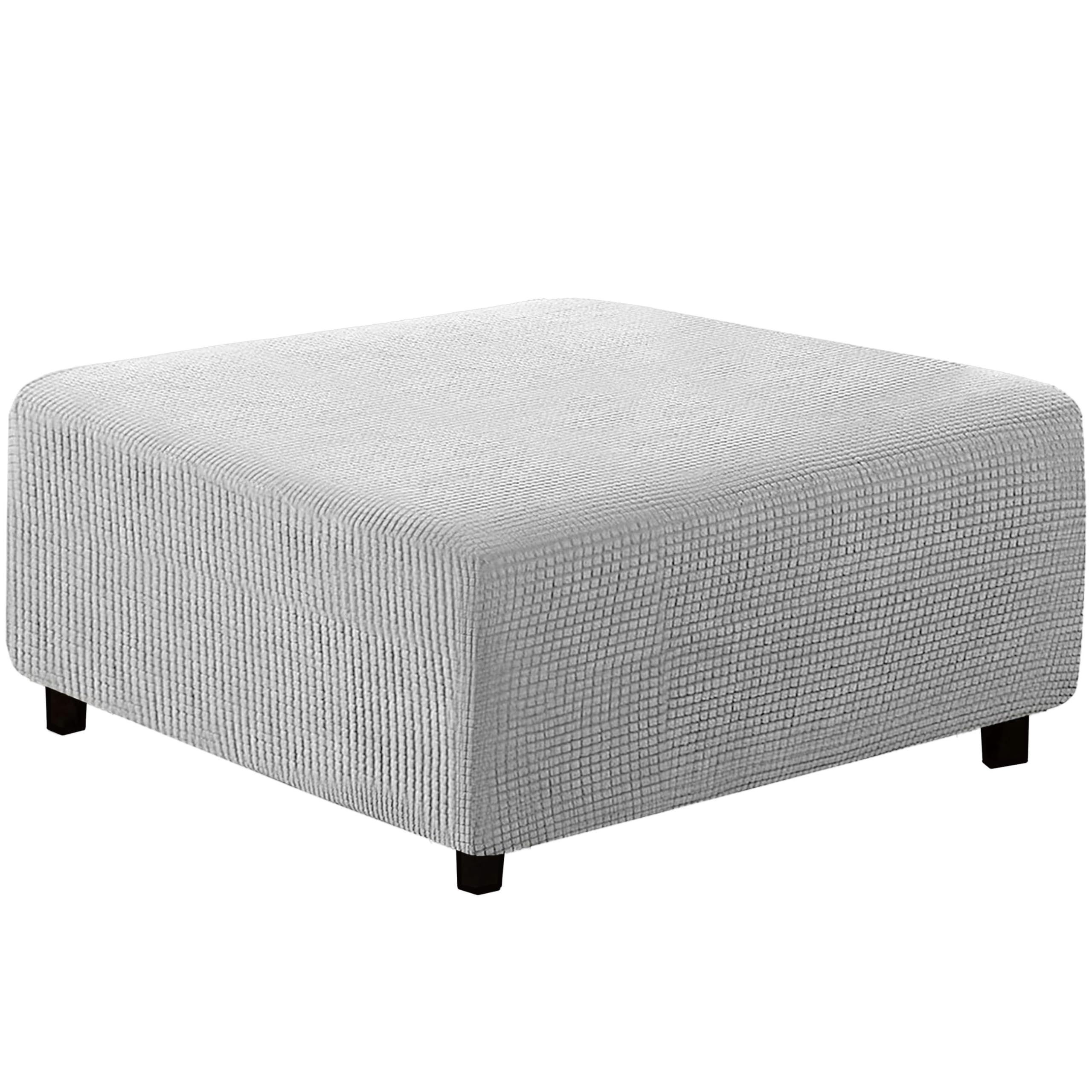 qiden Square Footstool Cover Jacquard Plush Thicker Large Stretch Pouffe Cover Anti-Slip Ottoman Slipcovers With Elastic Bottom, Machine Washable-light grey-XLarge โ image 1