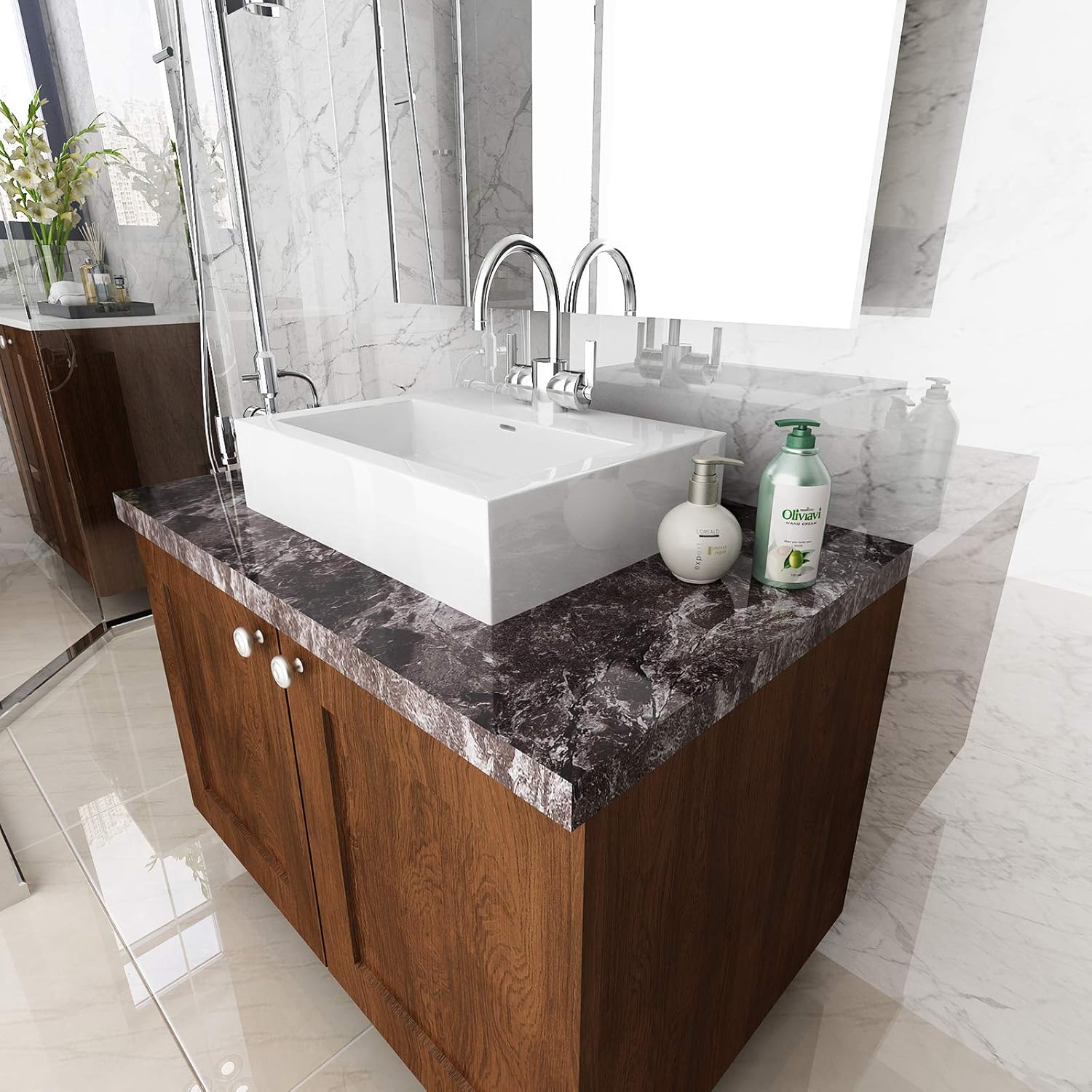 VEELIKE Dark Brown Marble Contact Paper for Countertops 15.7''x708'' Waterproof Peel and Stick Wallpaper Self Adhesive Removable Decorative Vinyl Wall Paper for Cabinets Counter Top Kitchen Bedroom