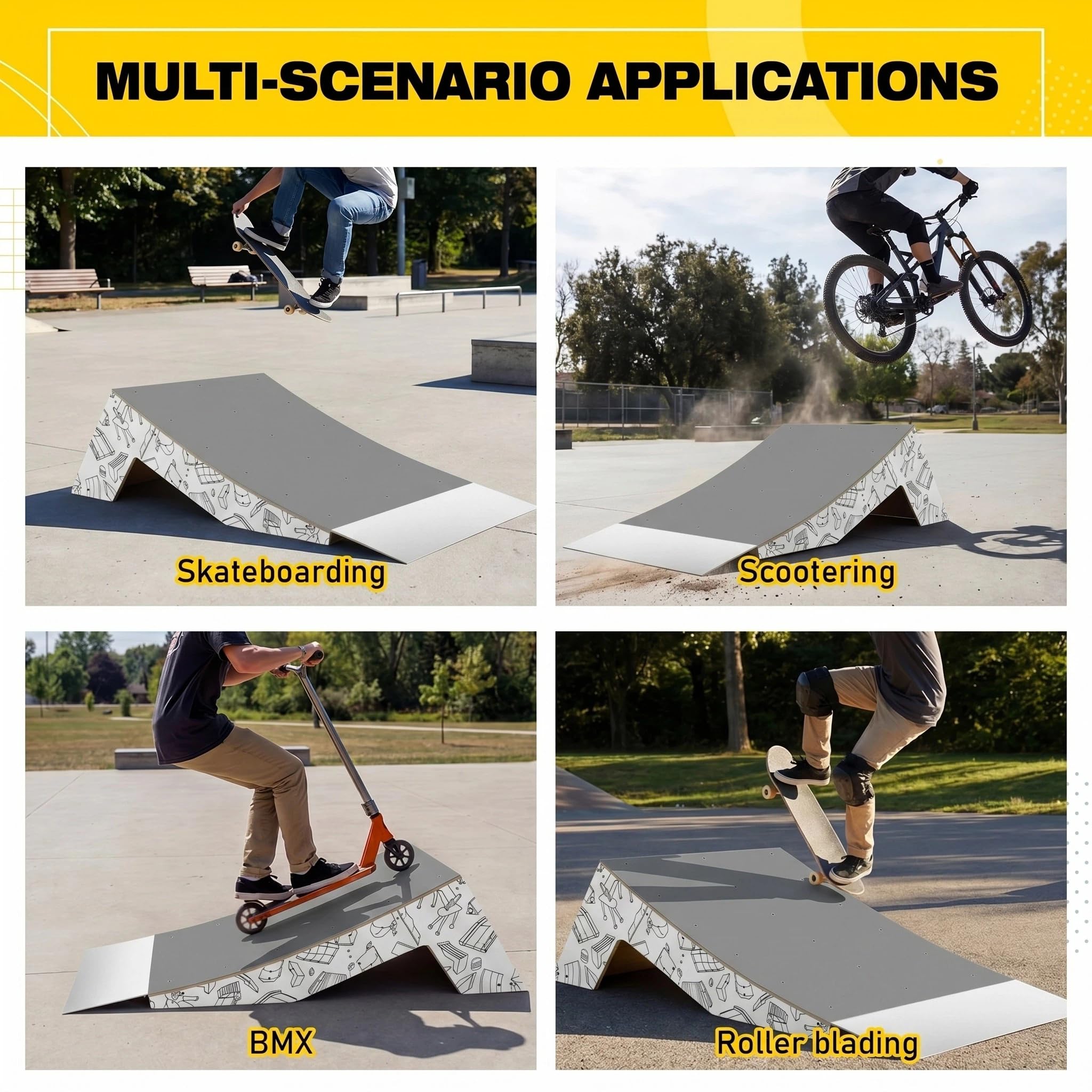 AceOrbit Quarter Pipe Skate Ramp, Anfänger Holz Skateboard Bike Rampe für den professionellen Gebrauch zu Hause, Geschenke für Skateboarder, funktioniert mit BMX, Rollern & Inline-Skates