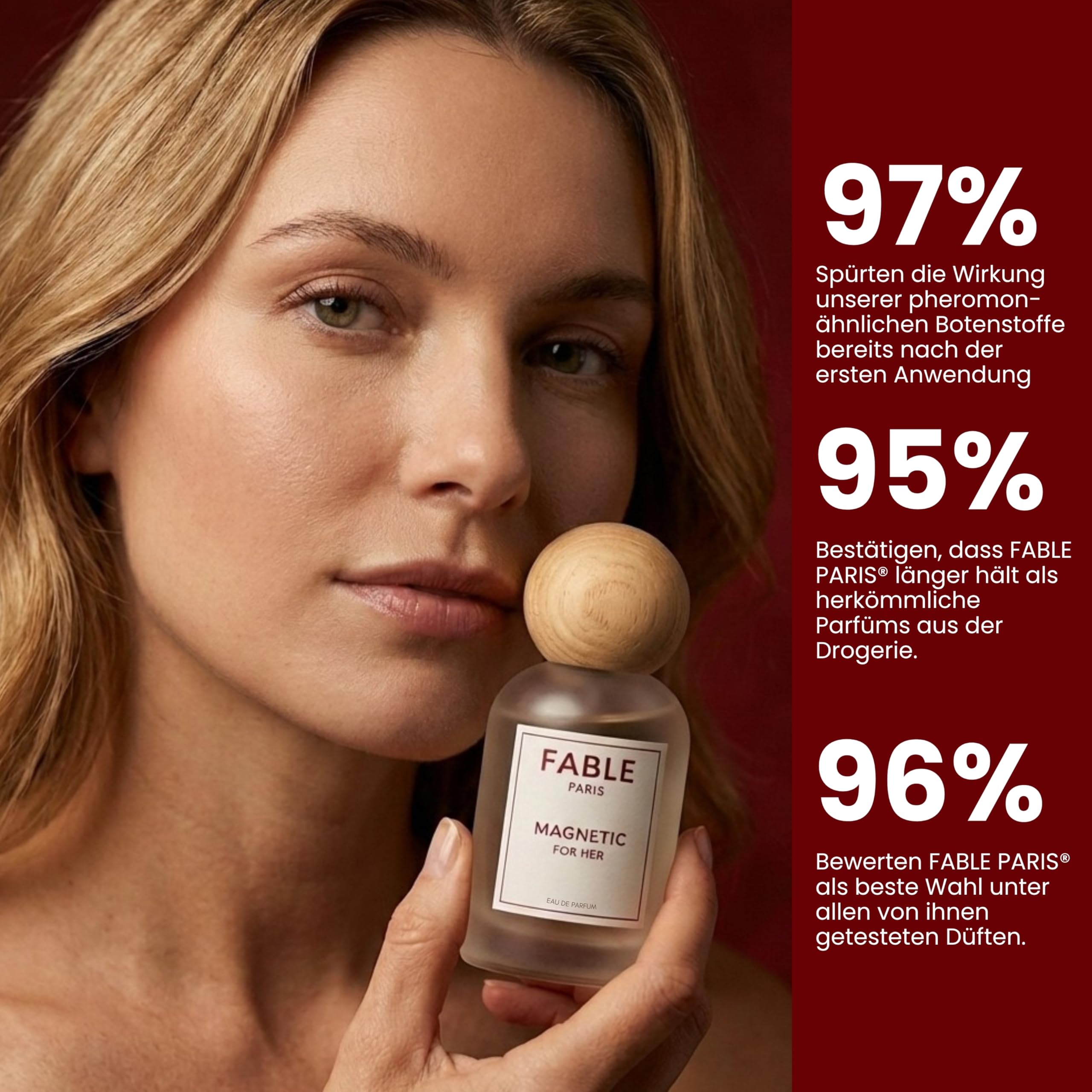 Pheromon Parfum Damen, FABLE PARIS MAGNETIC FOR HER Eau de Parfum Frauen, Sinnlicher femininer Duft, Langanhaltend Rose Pfirsich Moschus Amber, Parfum Duft, Geschenk für Frauen, Made in Germany, 50 ml