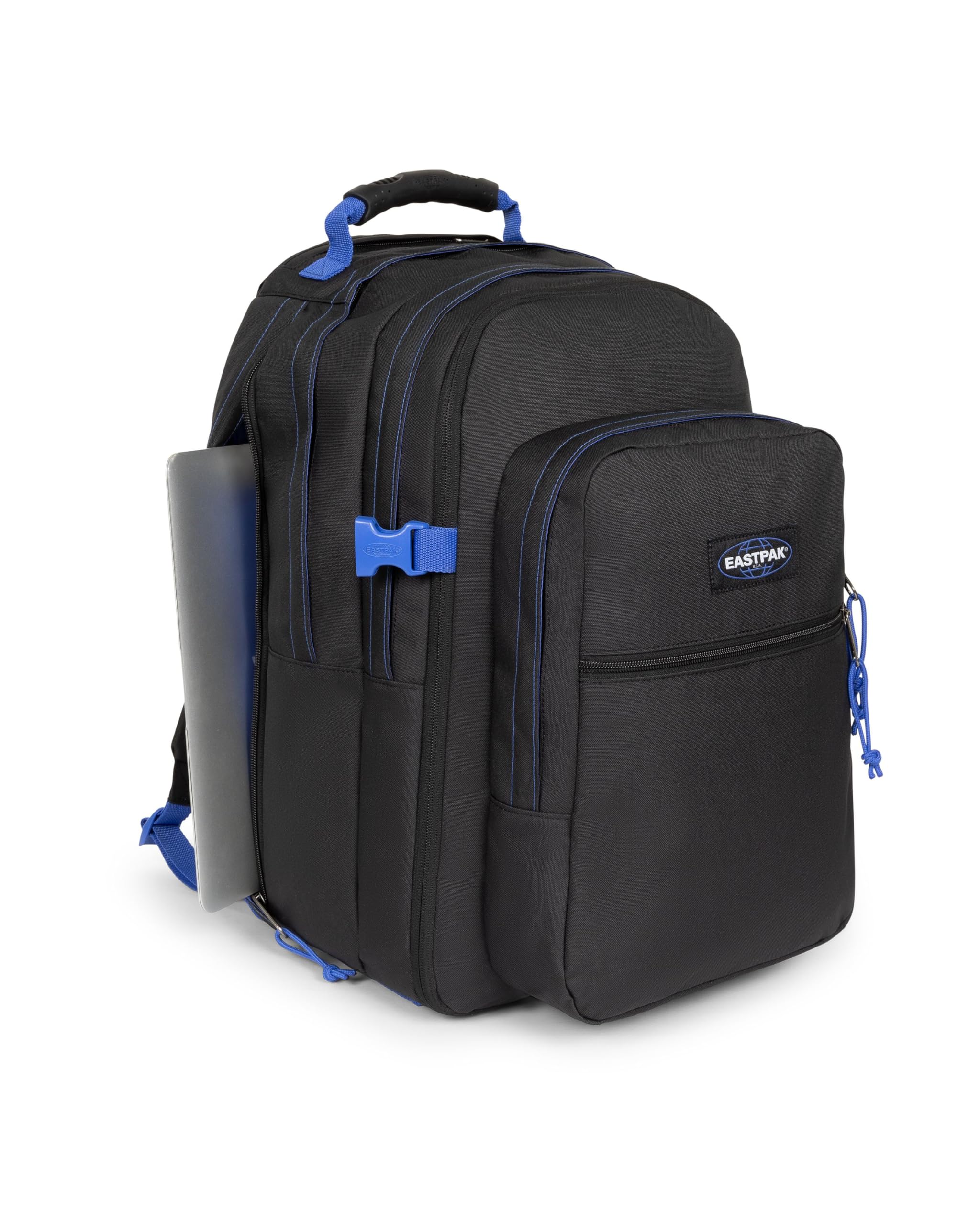 EASTPAK Tutor Rucksack — Extragroßer Laptop-Rucksack mit Zwei Fächern, internem Organizer, 40 L -Kapazität, 48 x 32.5 x 26 cm — Kontrast Schwarz Blau
