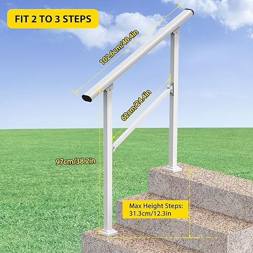 Miniatura 9 de Signstek Pasamanos para escalones al aire libre, pasamanos de 4 escalones para barandilla de escalera al aire libre de 3 o 4 escalones, barandilla