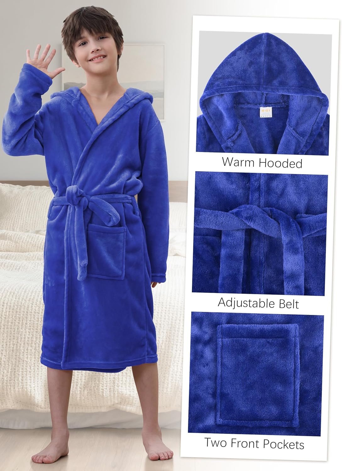 IHU Boys Fleece Robe, Kids Hooded Soft Fuzzy Robes Bathrobe Toddler Flannel Pajamas Sleepwear Spa Plush Robe for Boys Girls - Image 2