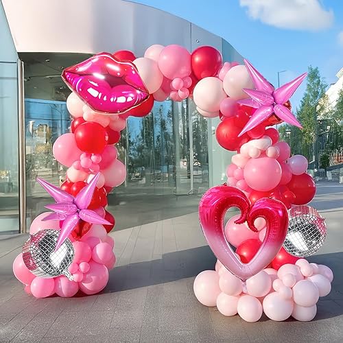 Miniatura 8 de Kit de arco de guirnalda de globos rojos y rosados, más de 130 piezas con arco y flecha XXOO globos en forma de corazón para mujeres y niñas, día de