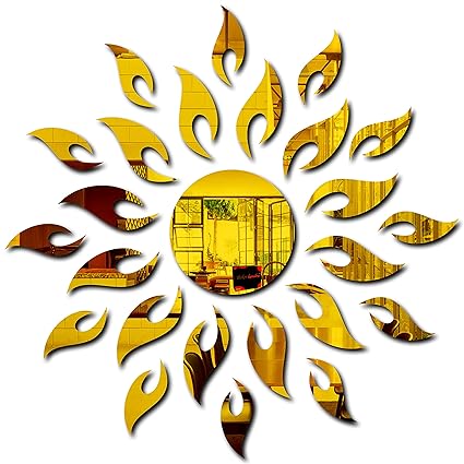 Bikri Kendra Ind - Sun Golden Decorative Mirror Stickers for Wall, Wall Mirror Stickers, 3D Acrylic Stickers Wall Stickers for Hall Room, Bed Room, Kids Room.