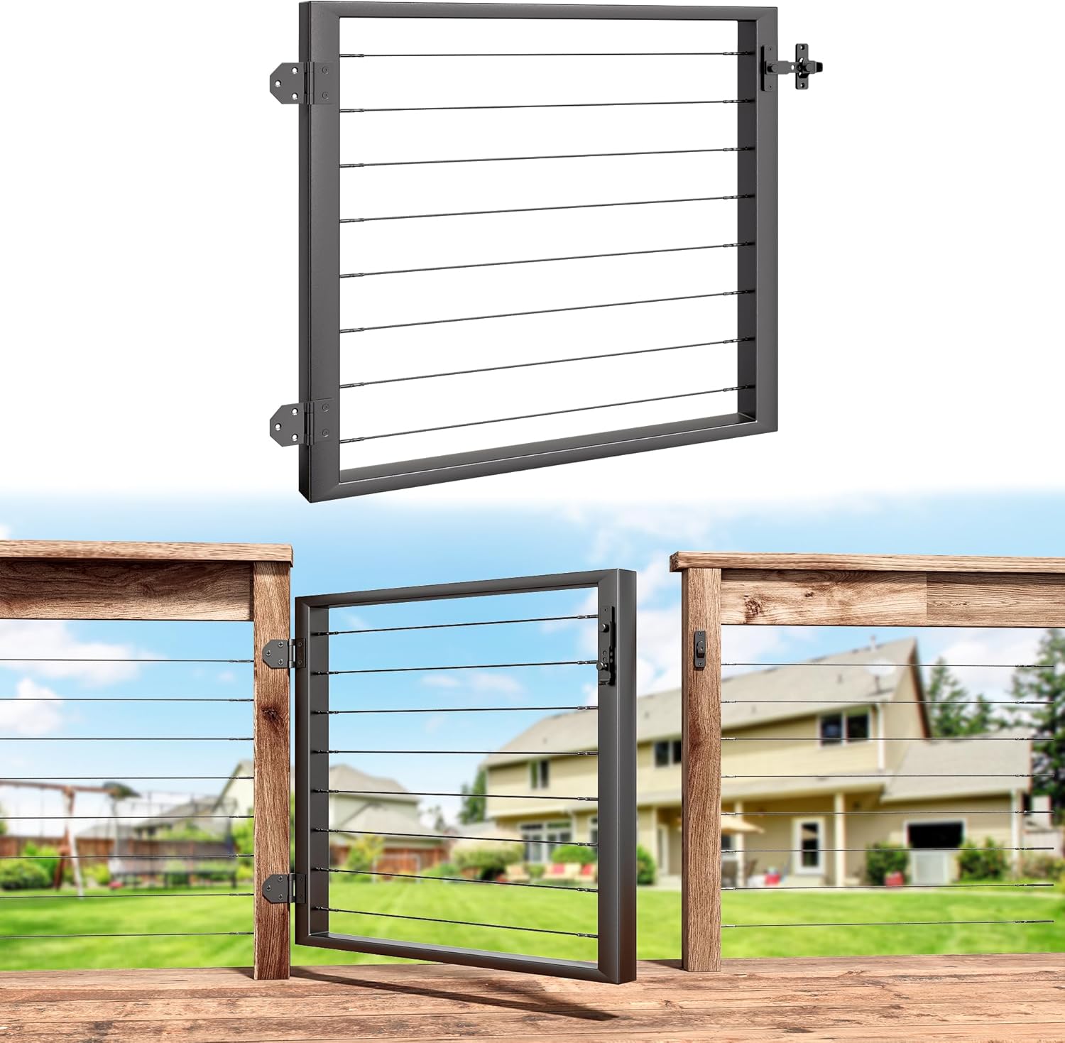 Cable Railing Gate for Wood/Metal Cable Railing System Stainless Steel Fence Gate (Right Hand in Swing, Black) Black Right Hand in Swing