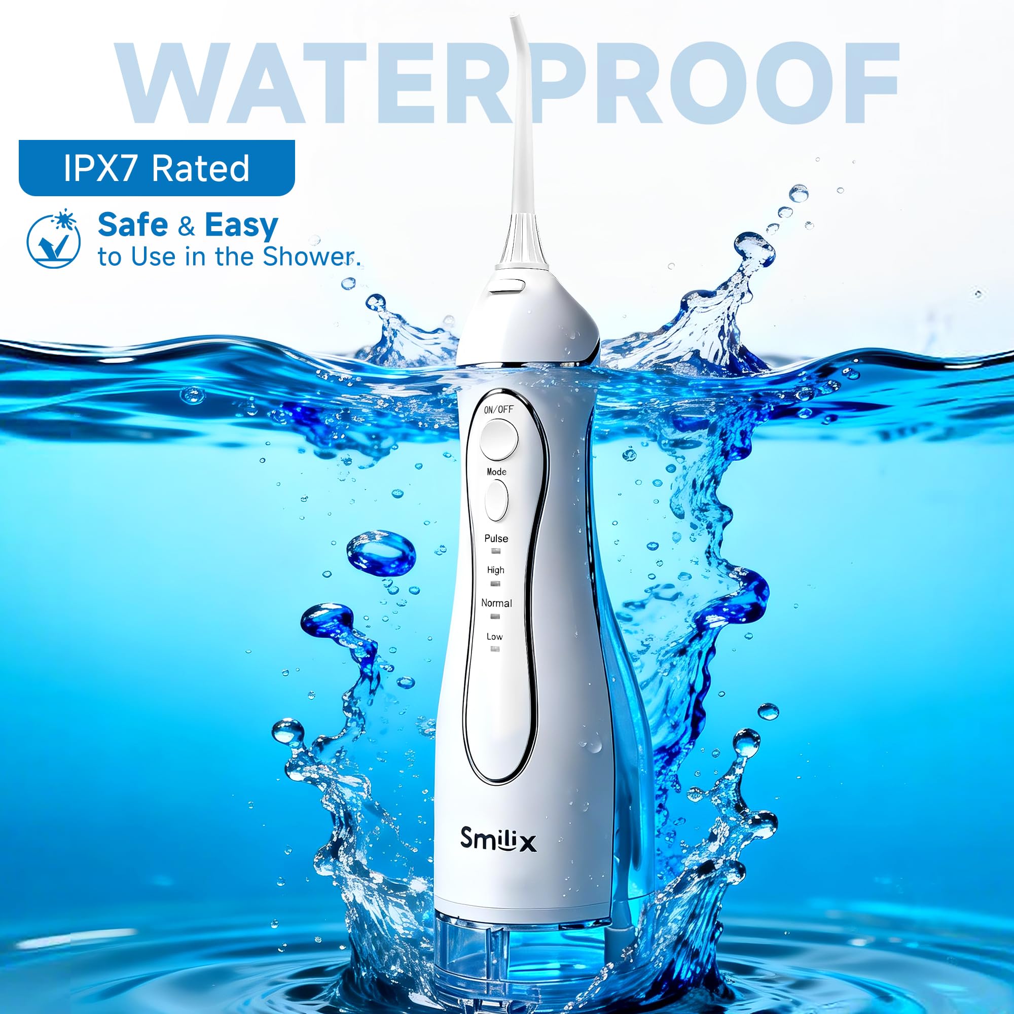Idropulsore senza fili per la pulizia dei denti e le parentesi graffe, filo interdentale portatile 300 ml, ricarica rapida USB-C, impermeabile IPX7, 4 modalità di pulizia, 5 punte, custodia da viaggio