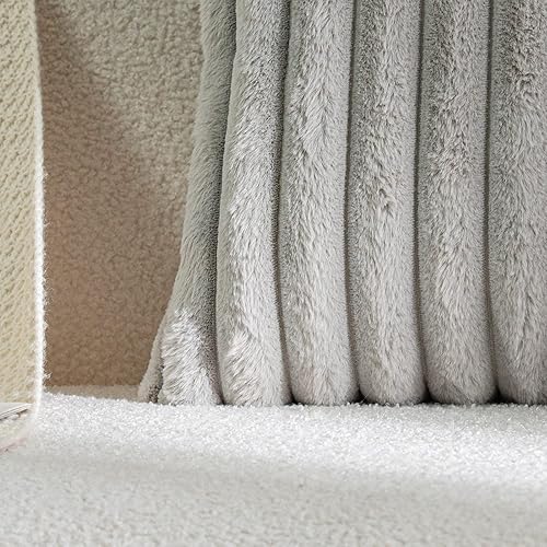 Miniatura 2 de DEELAND Paquete de 2 fundas decorativas de dos caras afelpadas y mullidas de pelo sintético para cojín, diseño a rayas para sofá, sillón o