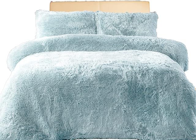 Comfort Collections Teddy Bear Duvet Cover Set Super Soft Fleece Warm Winter Quilt with Pillowcases Duck Egg Single 135cm x 200cm Approximate