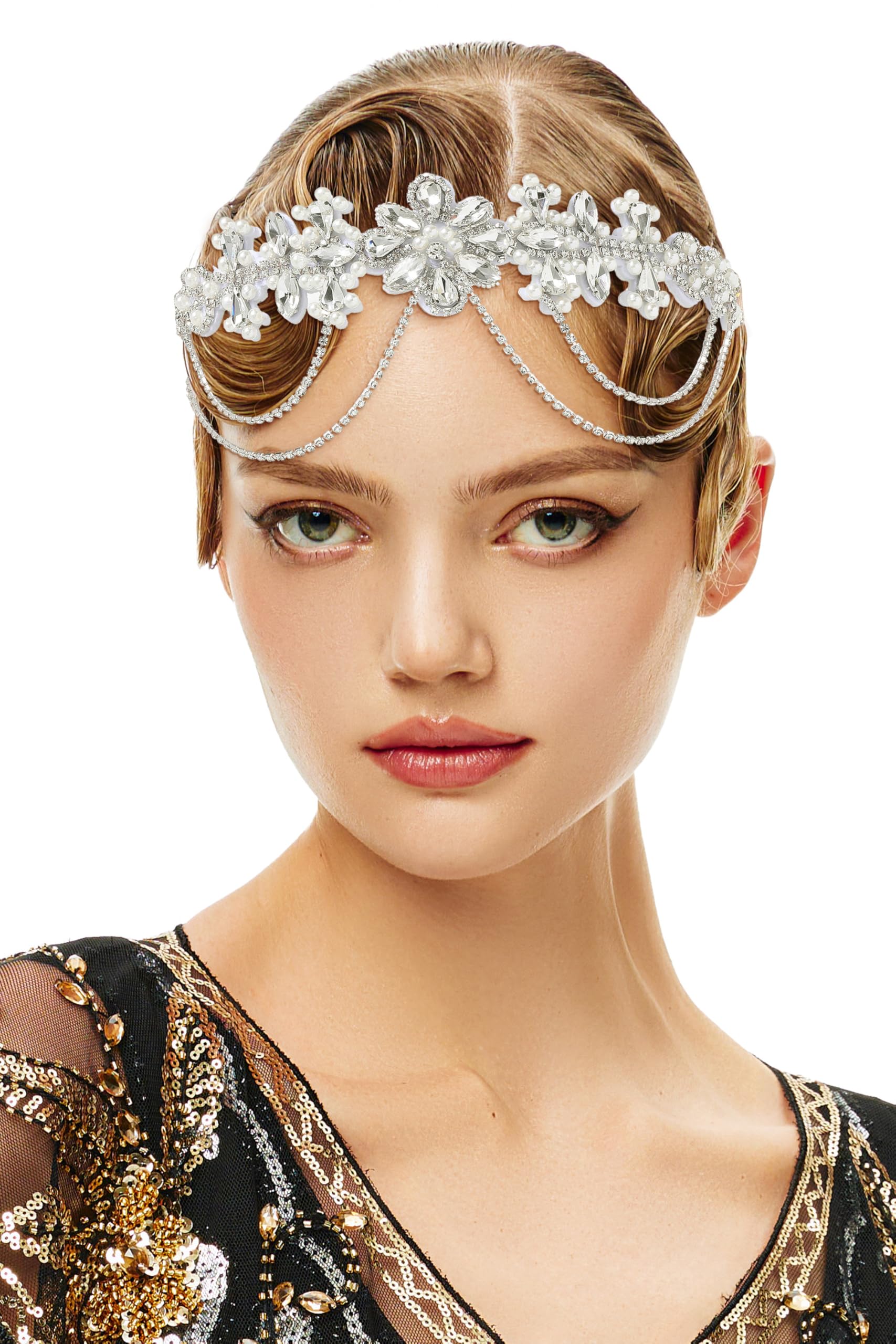 BABEYOND 1920s Flapper Headpiece Roaring 20s Headband Great Gatsby Headband Chain for Women Vintage Hair Accessory