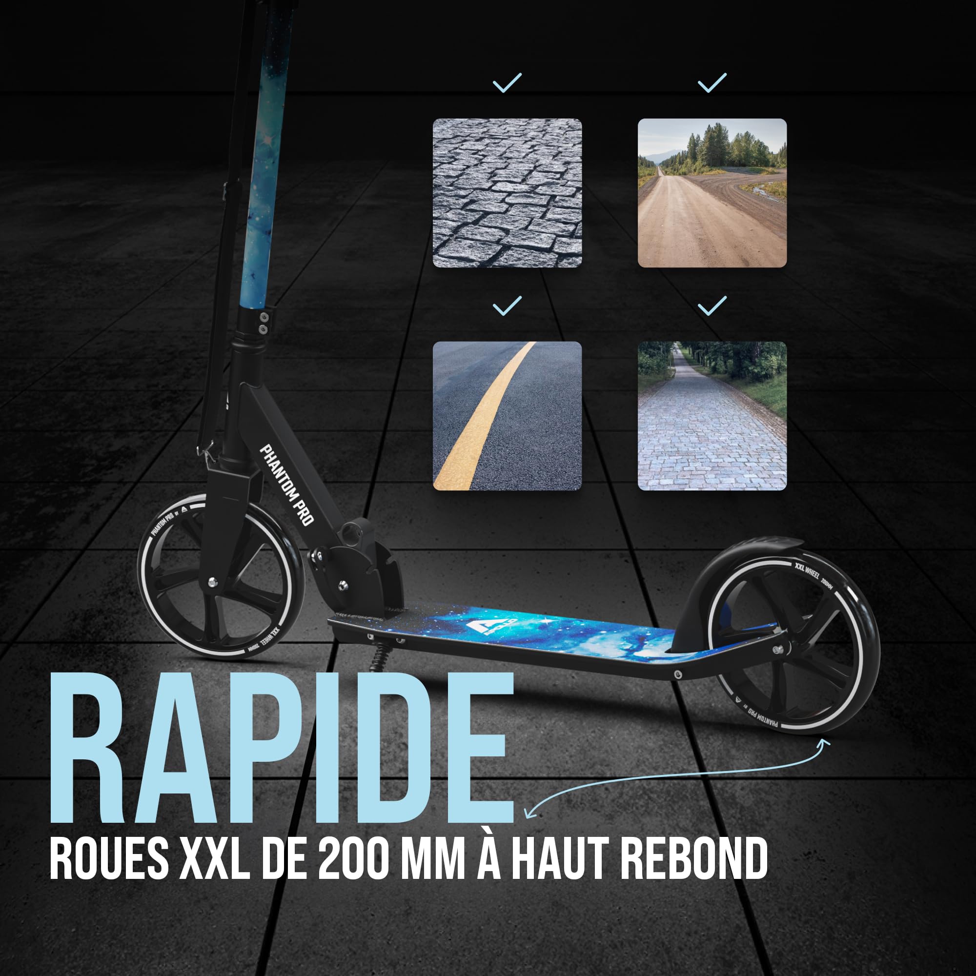 Apollo Trotinette aux Roues XXL - 200mm - Trotinette Freestyle de Ville Phantom Pro - City Scooter Pliable et à Hauteur Ajustable pour Adultes et Enfants
