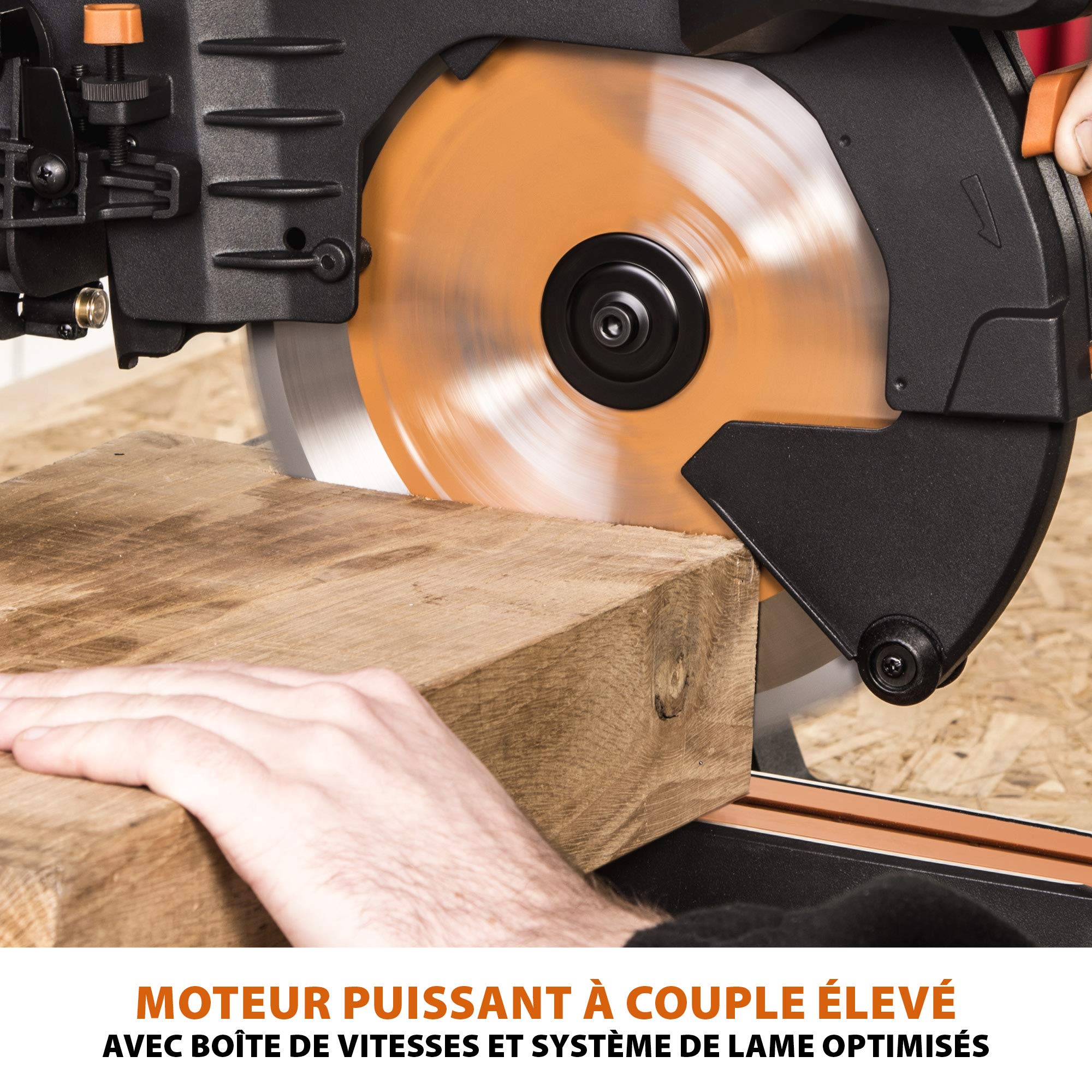Evolution Power Tools Scie à Onglet Coulissante 255mm R255SMS-DB+ Double Biseau 45-45° Onglet 50-50° Coupe Multi-Matériaux