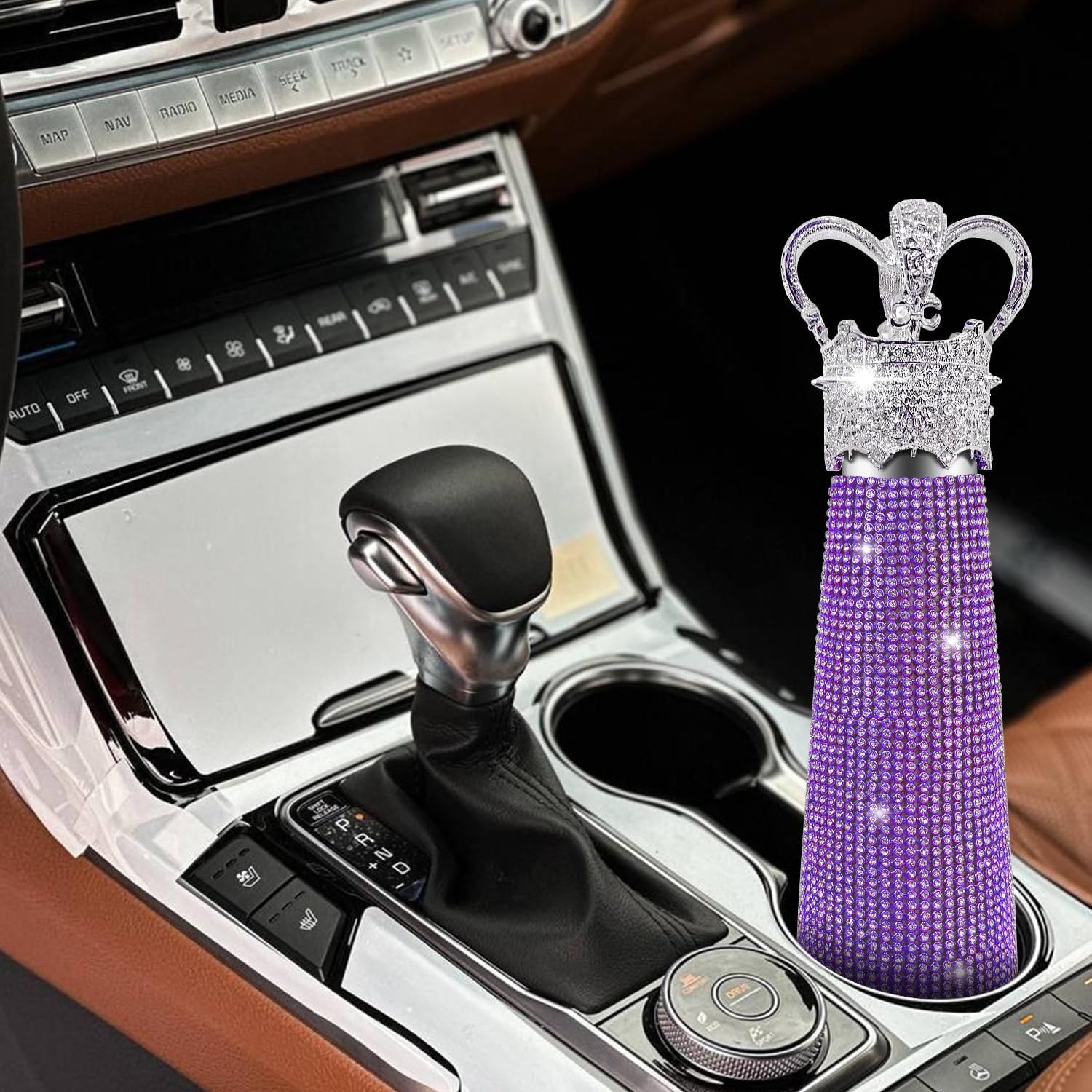 Diamond Water Bottle Bling Rhinestone Stainless Steel Thermal Bottle 17oz Queen Crown Insulated Water Bottle Gifts for Women Modern Home Table Decor-Purple