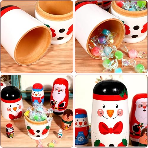 Miniatura 5 de Ciieeo Juego de 6 muñecas de anidación rusas Matryoshka apilables de madera para niños, muñecas de anidación hechas a mano para Navidad, muñecas