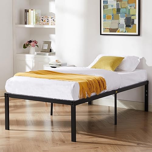 VECELO Base de cama de plataforma de tamaño individual de 18 pulgadas, base de colchón resistente con soporte de listones de acero, no necesita