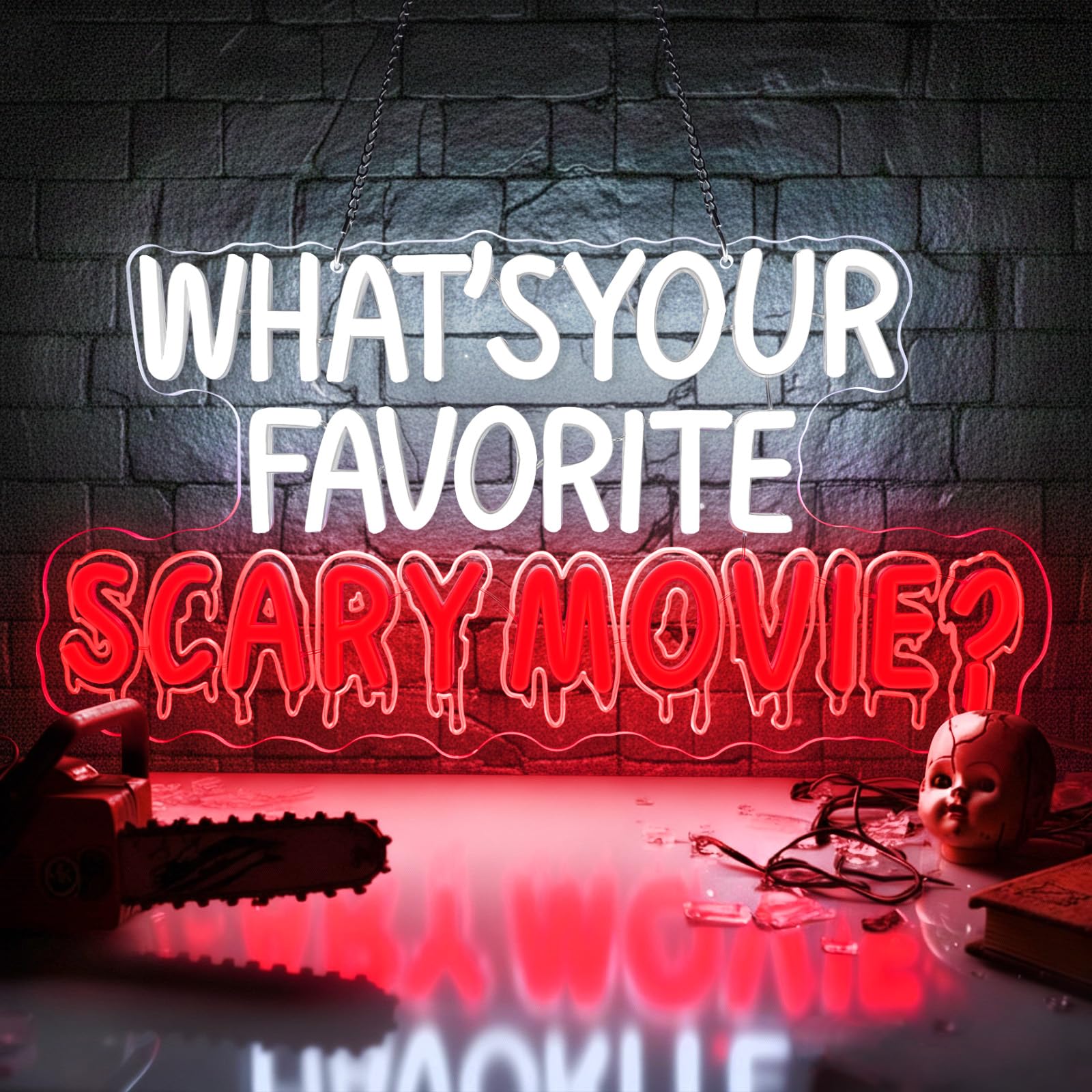 Lxmoneon What's Your Favorite Scary Movie Neon Sign, USB Powered Dimmable LED Horror Movie Neon Signs for Wall Decor, Gothic Neon Light for Bedroom Bar Horror Film Night Halloween Party Gift โ image 1