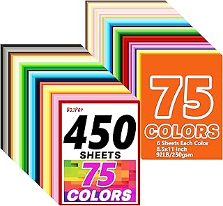 OcePor 450 Sheets Colored Cardstock 75 Colors, 8.5x11 Color Cardstock Bu...