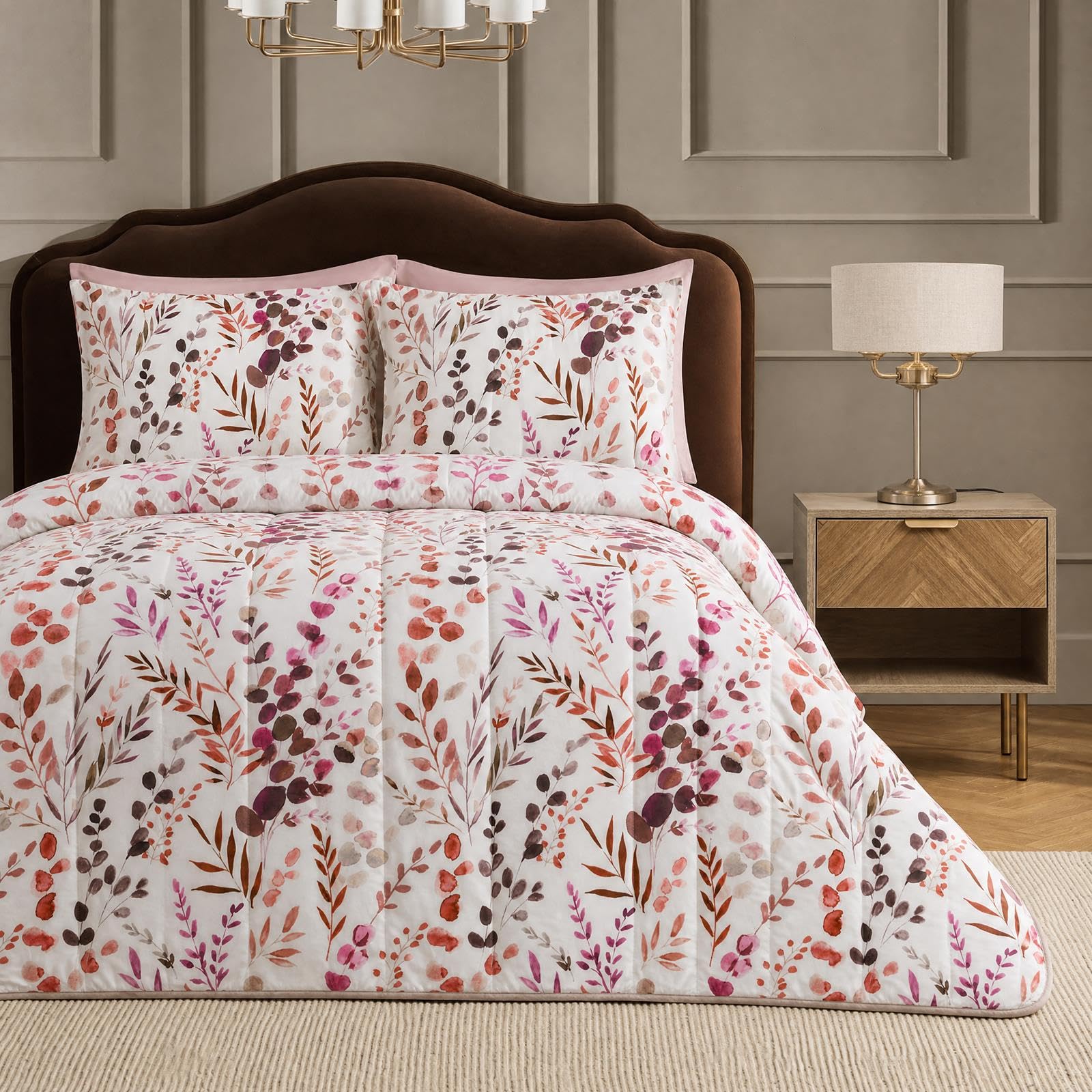 OHS Floral Coverless Duvet Double 10.5 Tog Quilt Duvet, White/Burgundy