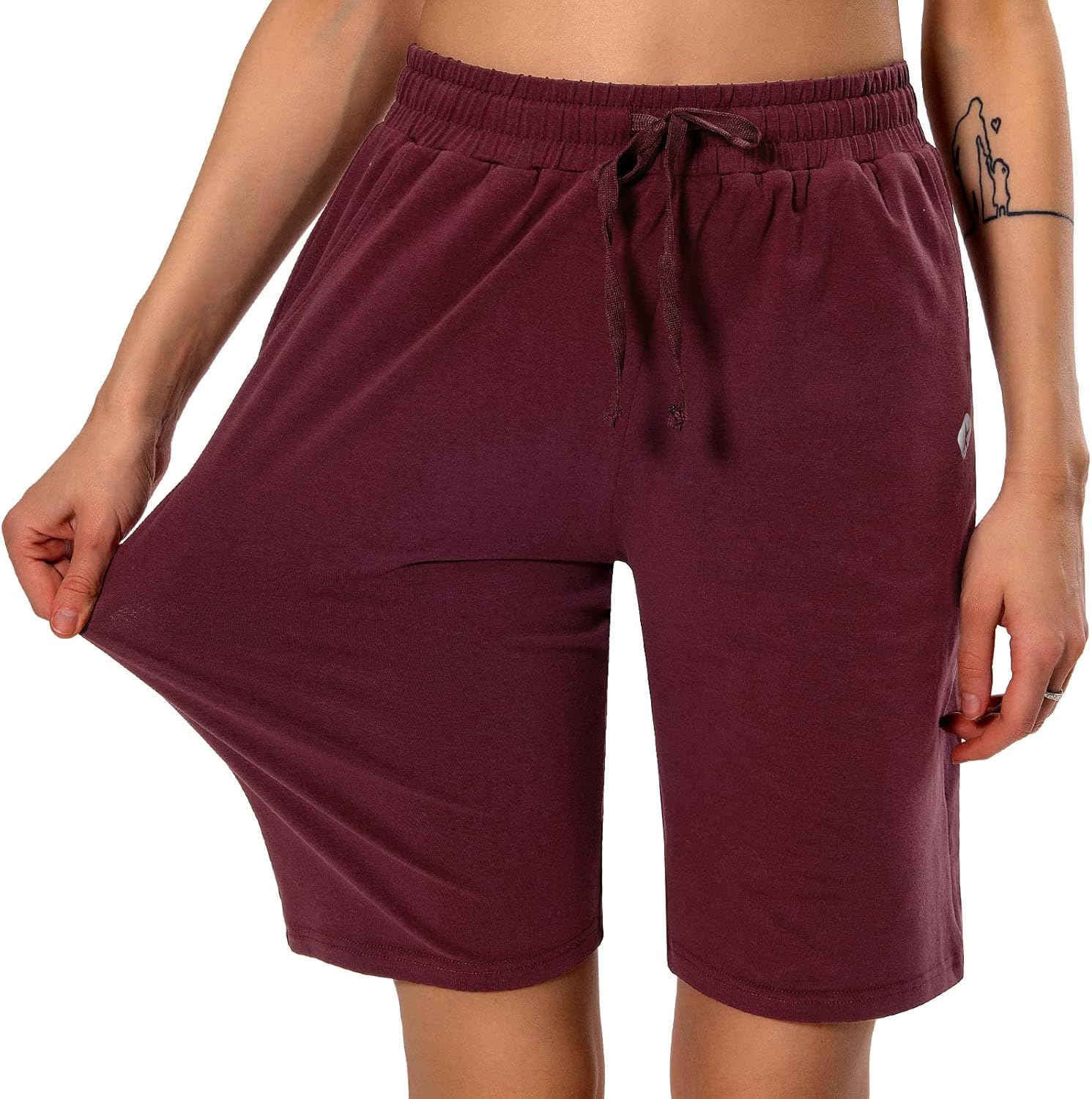 Women's Bermuda Shorts Long Cotton Sweat Knit Shorts Pull On Walking Lounge Shorts with Pocket - Image 3