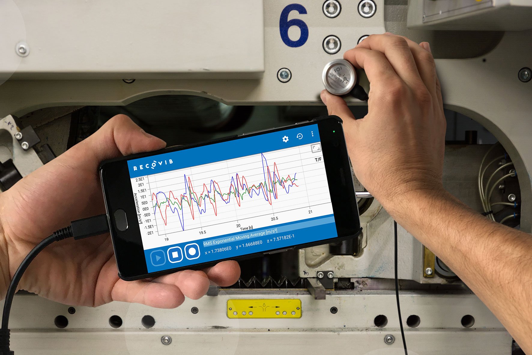 Capteur de vibration temps-réel Recovib Feel 2G/6G, 3 axes choc & vibration Smart Probe