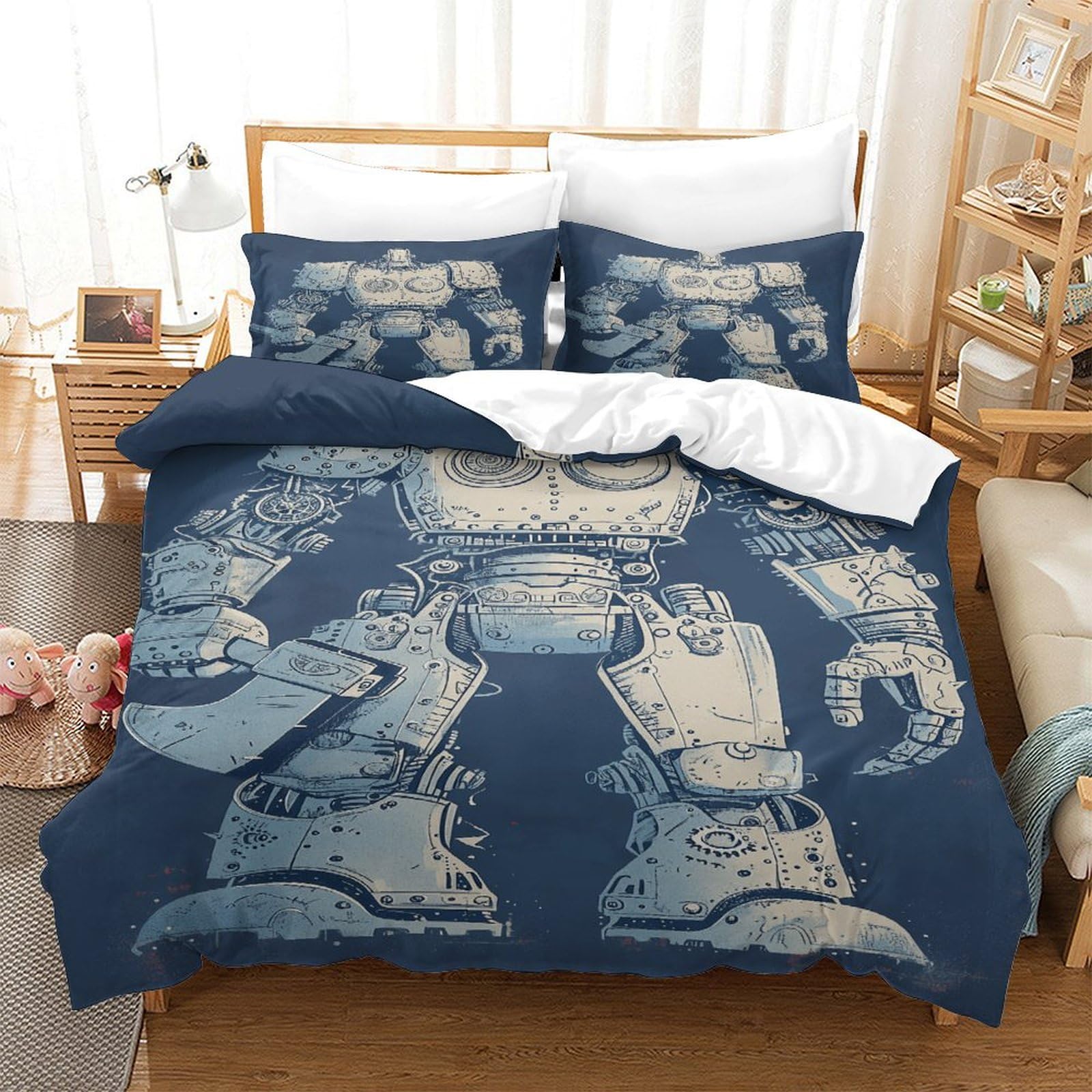 P1S9U7W5Y Futuristic 3D Printed Mecha Duvet Cover Set 3pcs Microfiber Robotic Design Bedding Set Super king（260x220cm）