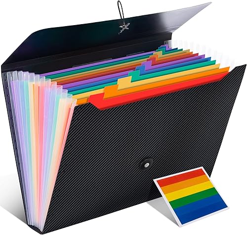 Organizador de archivos de acordeón 13 bolsillos de arco iris carpeta expandible para archivos y cubierta con etiquetas con cierre de hebillas