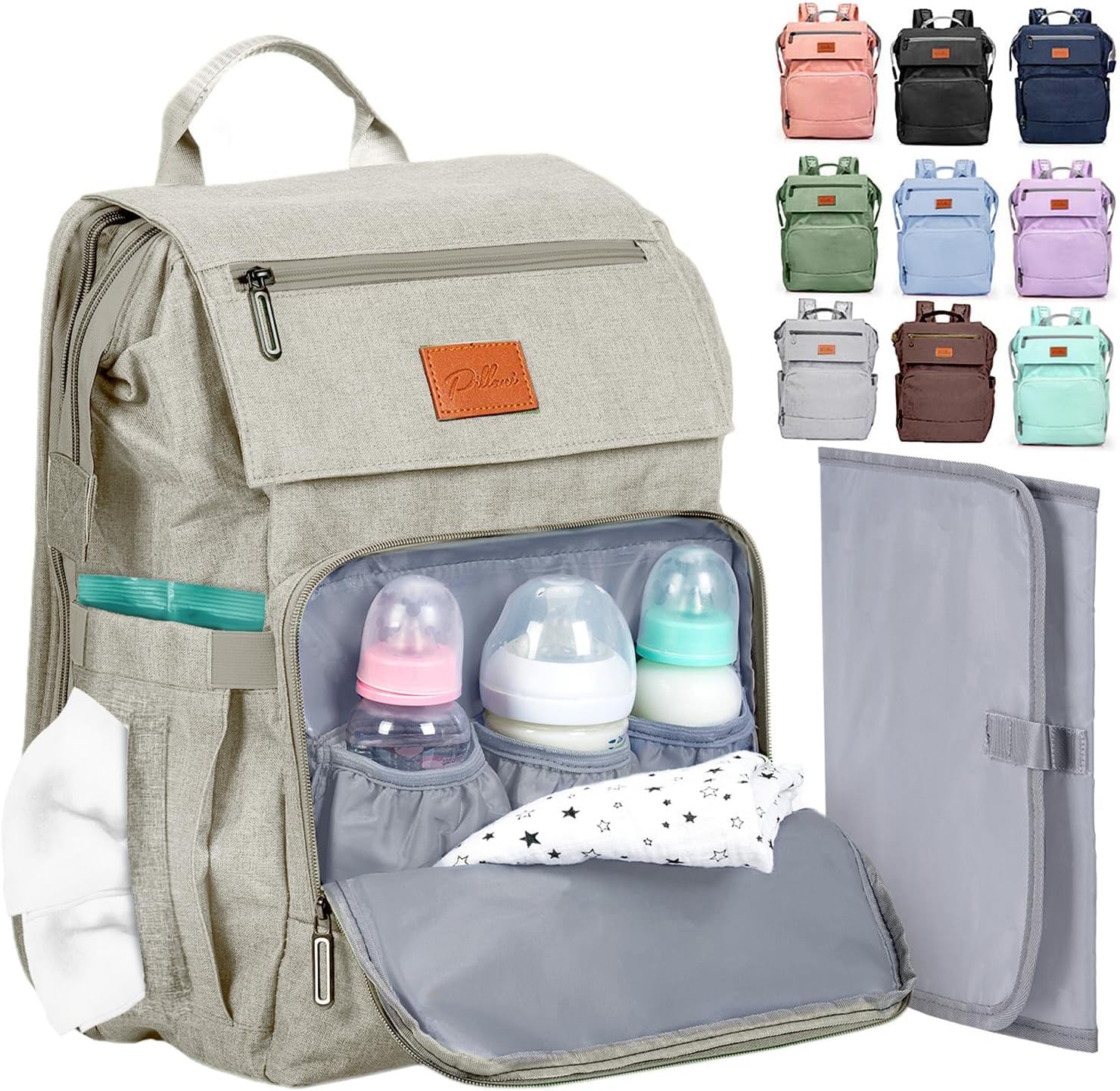 Baby Shower Gifts Diaper Bag Backpack, Baby Diaper Bag, Large Baby Bag for Boys & Girls, Waterproof, 16 Pockets, Insulated Bottle Holders, Durable,Travel-Friendly & Lightweight,Easy Organization,Beige
