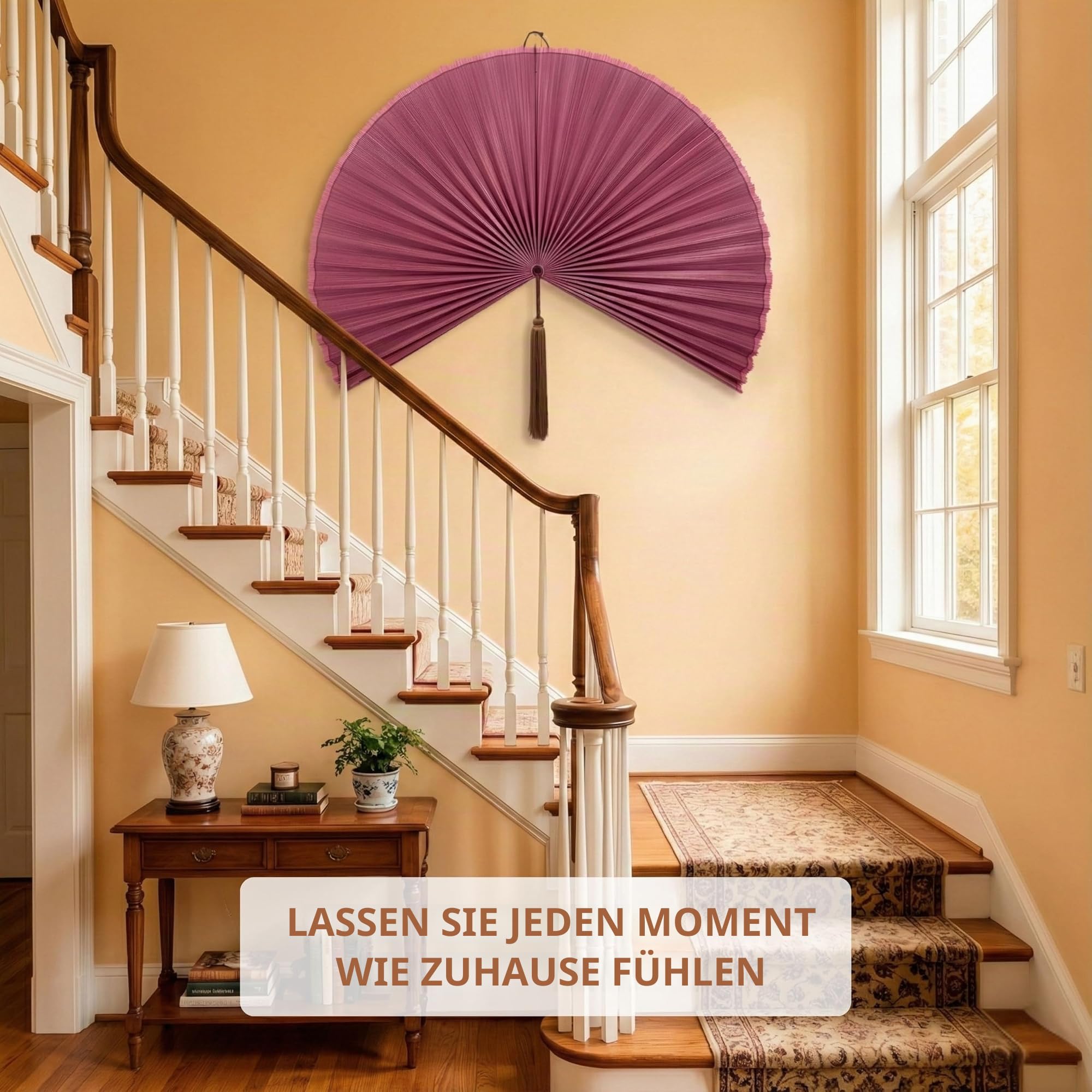Handgefertigter großer Bambus-Wandventilator, beige dekorativer Ventilator zum Aufhängen an der Wand, Kopfteil oder Wohnzimmerdekor - gewebte Bambuskunst, Boho- & asiatisch inspirierte Heimdekoration