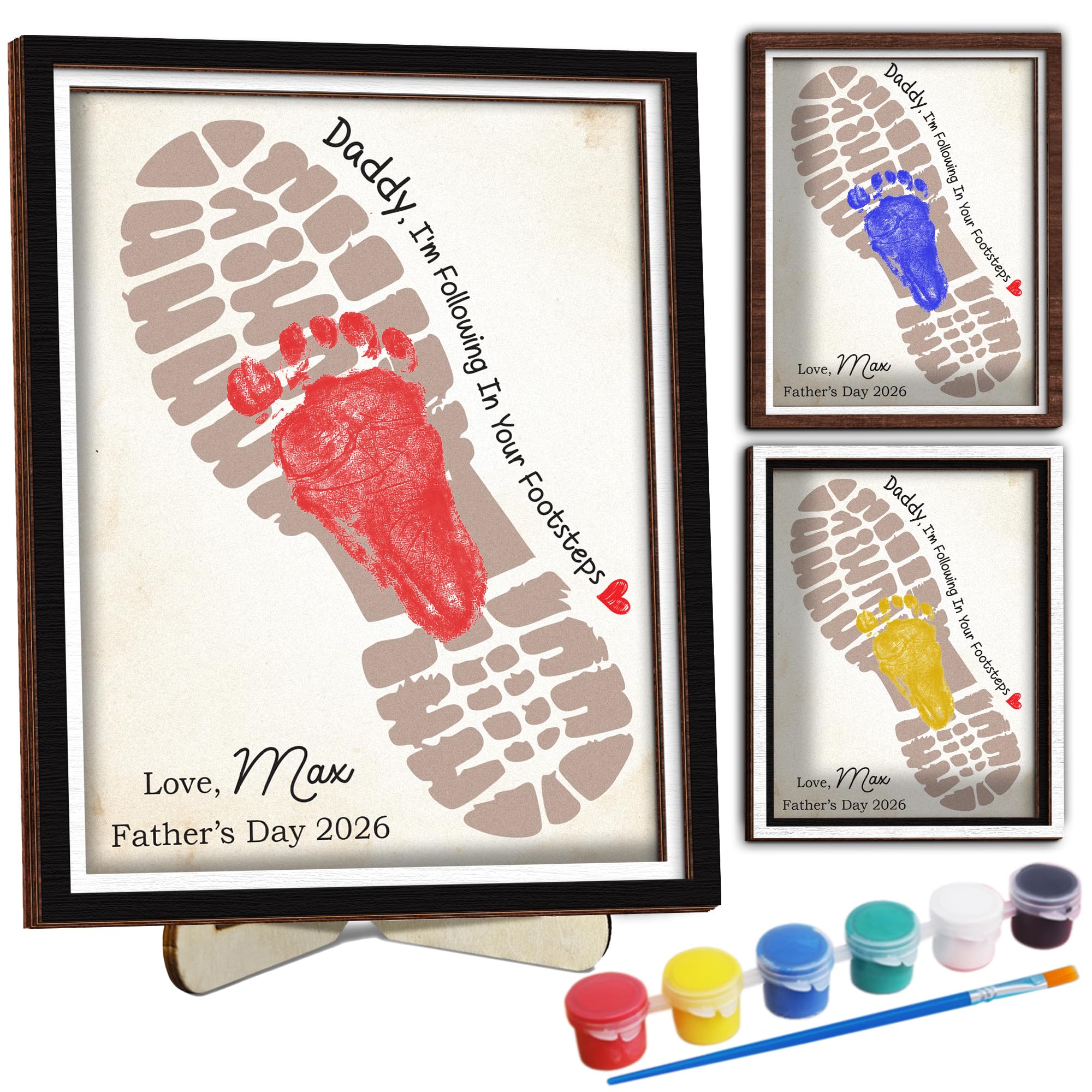 Personalized Father's Day Handprint Wooden Sign, DIY Baby Footprint Kit with Acrylic Paints, Art Craft Newborn Keepsake, First Father's Day Birthday Valentines Gift for New Dad from Son Daughter