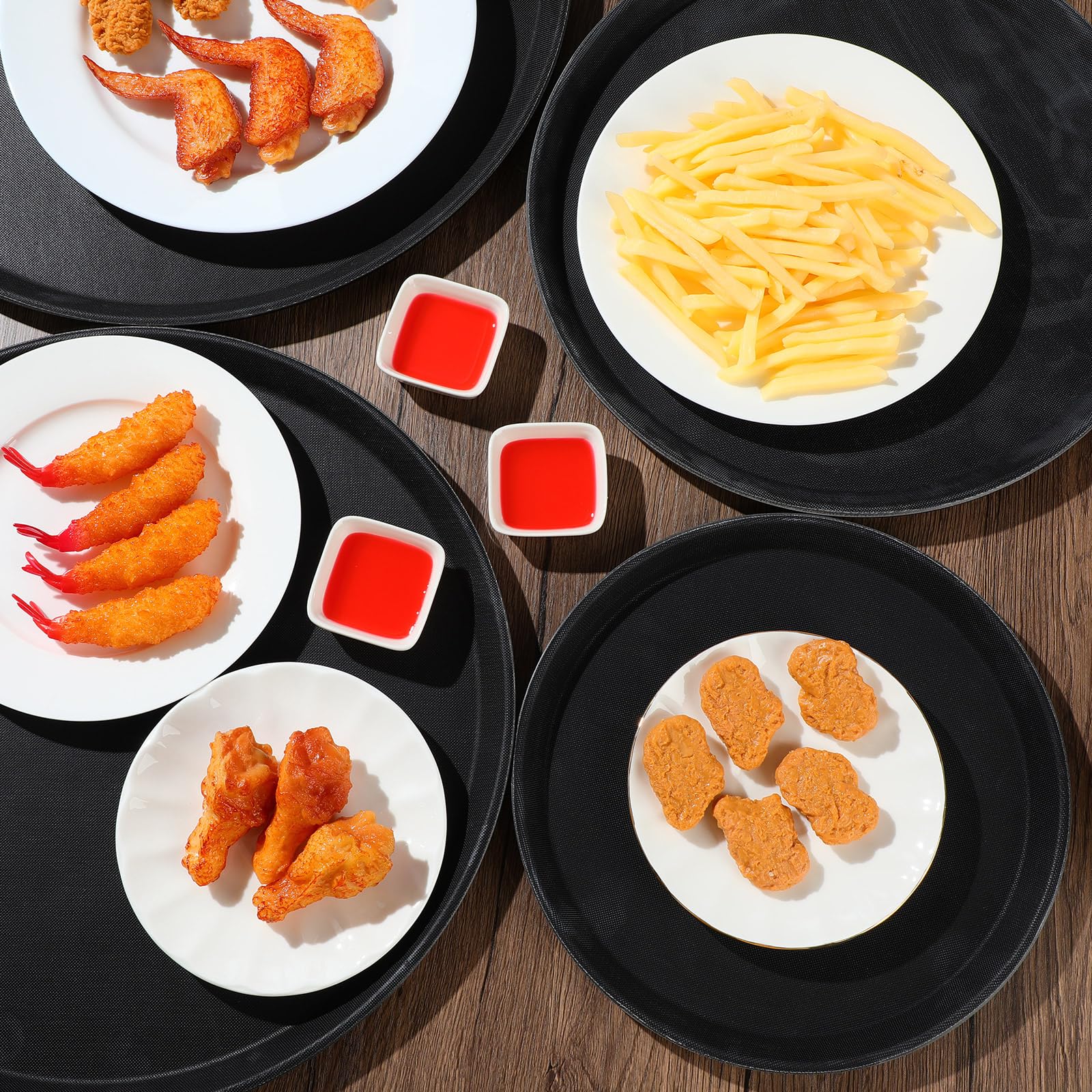 Zopeal 8 vassoi da portata per ristorante, superficie antiscivolo, vassoio rotondo in plastica per alimenti, con bordi rialzati, per casa, cucina, ristorante, caffetteria, bar (28 cm, 35,6 cm, 40,6