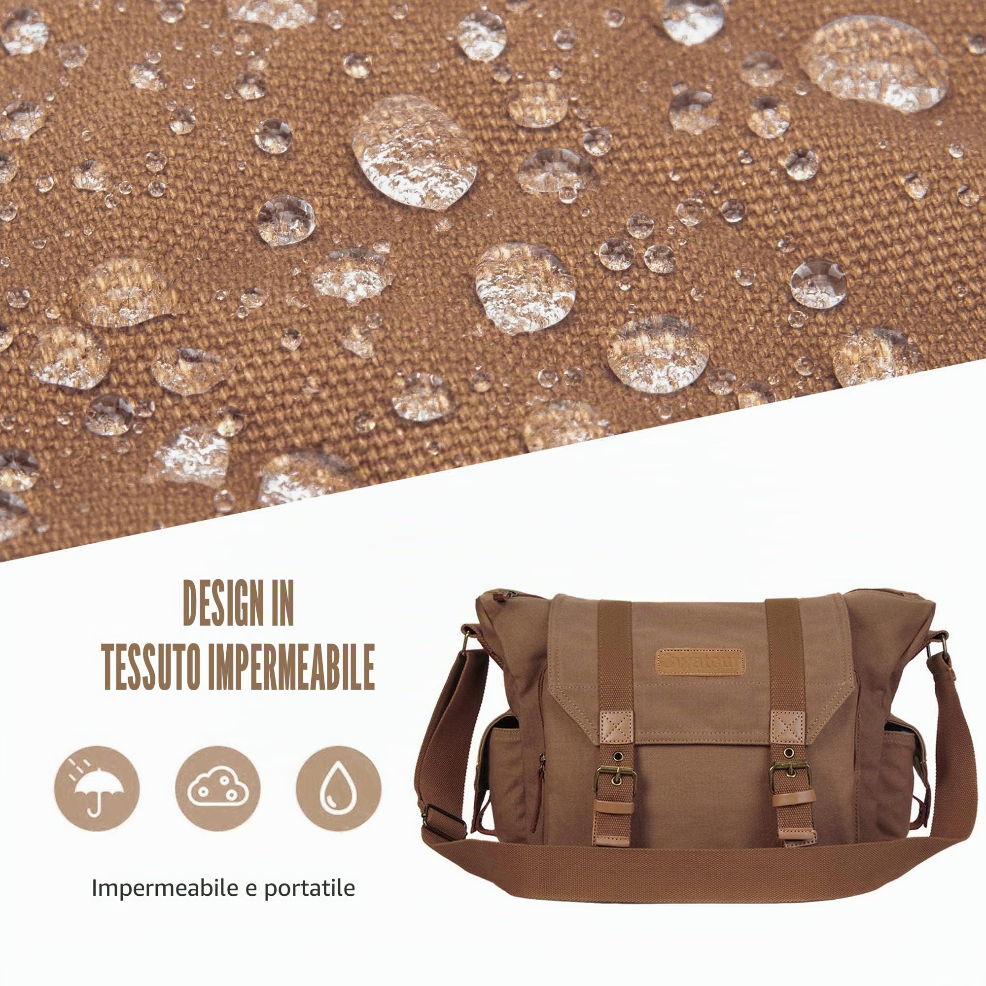 Cwatcun Borsa per fotocamera Borse per fotocamera in tela, borsa per fotocamera per SLR, SLR/DSLR, fotocamera compatta, fotocamera di sistema e accessori con inserto staccabile Custodia, Caffè, L