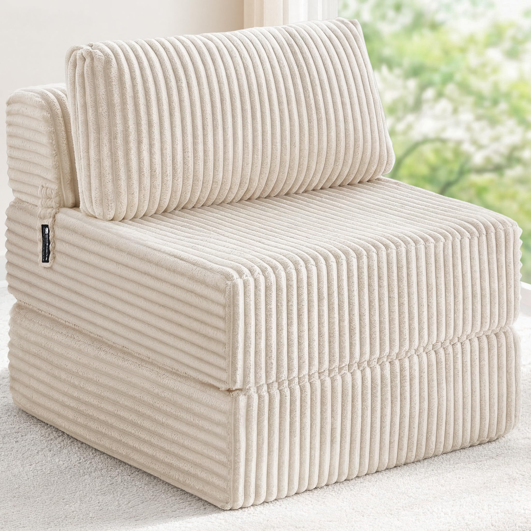 Convertible 4-in-1 Folding Sofa Bed Pocket Coils+Foam Fill Medium Support, Boneless No Assembly for Living Room/Bedroom, Single Beige