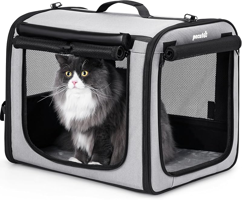 Caixa de Transporte Rígida Dobrável para Cães Pecute PC-CC01 Cinza – 50,01 × 37,49 × 43,00 cm
